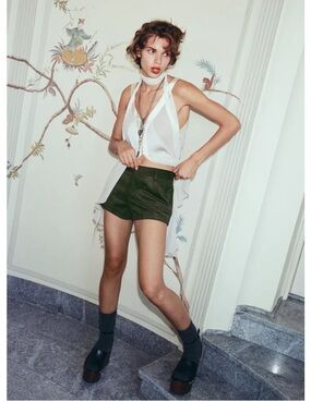 Zara green suede micro mini shorts